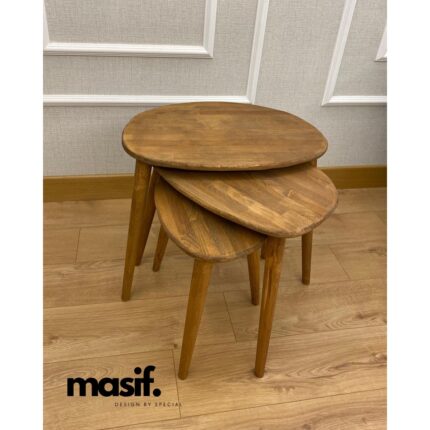 Masif Special Kayın Masif Ahşap 3'lü Zigon Sehpa Seti, Yuvarlak Modern Tasarım, Doğal Ahşap Sehpa Takımı , 3 lü Şamdan Set hediye - Görsel 3