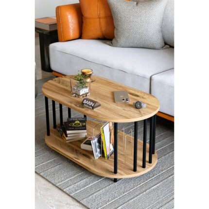 Barin Design Modern Oval Orta Sehpa Çift Katlı Metal Ayaklı Salon, Ofis, Dekoratif Sehpa, Kahve Sehpası - Görsel 3