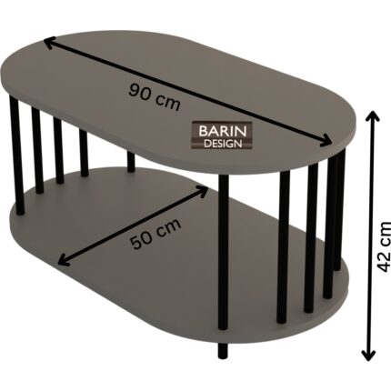 Barin Design Modern Oval Orta Sehpa Çift Katlı Metal Ayaklı Salon, Ofis, Dekoratif Sehpa, Kahve Sehpası - Görsel 4