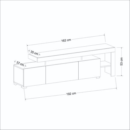 İnarch Dizayn Beliz Modern LED Işıklı 3 Kapaklı, Raflı TV Sehpası – 192 cm - Beyaz - Görsel 4