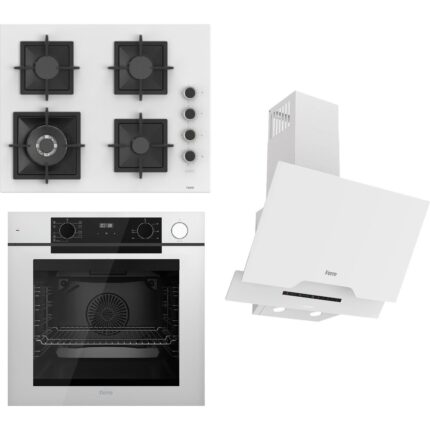 Ferre Steamart-Fryart-Sılentart Serisi Beyaz Set (SC406-WFA + QEP64CB +D064-SA) - Döküm Izgara / 65 cm Ocak