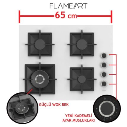 Ferre Steamart-Fryart-Sılentart Serisi Beyaz Set (SC406-WFA + QEP64CB +D064-SA) - Döküm Izgara / 65 cm Ocak - Görsel 3