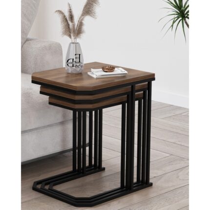 ED Efelez Design Lyon 3'lü C Zigon Sehpa Siyah Metal - Barok Tabla - Görsel 2