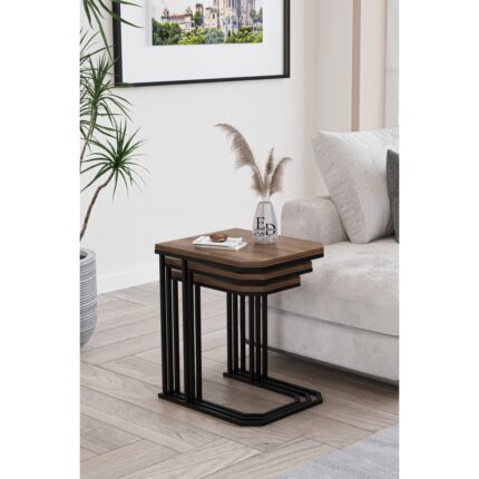 ED Efelez Design Lyon 3'lü C Zigon Sehpa Siyah Metal - Barok Tabla - Görsel 3