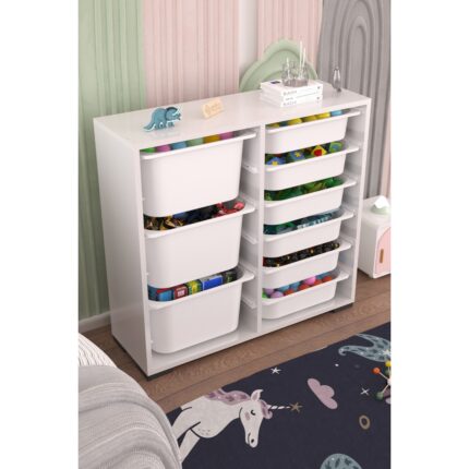 Pratico Mobilya Beyaz Suntalam 9 Sepetli Çok Amaçlı Ultra Derin Oyuncak Dolabı 90x30x84 cm - Görsel 3