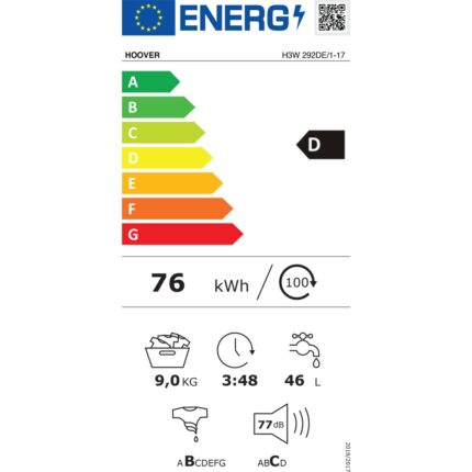 Hoover H3W 292DE/1-17 9 kg  NFC Bağlantılı 1200 Devir Çamaşır Makinesi - Görsel 4
