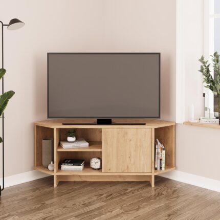 Bimossa Teo B1310 Köşe Tv Ünitesi Tv Sehpası – Ahşap Sepet | 48 Inç Uyumlu Dolaplı