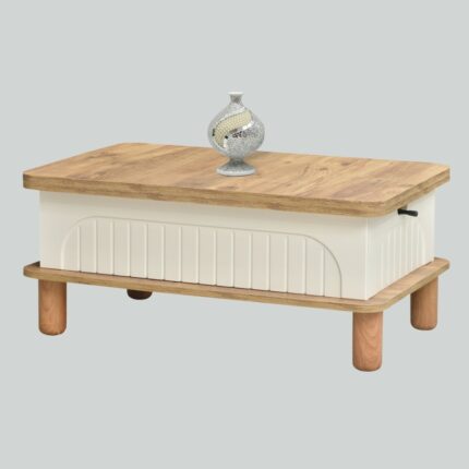 Neva Mobilya Lidya Akıllı Sehpa Atlantik Çam Krem 4 Fonksiyonlu Açılır Mekanizmalı 90x39x60 Cm - Görsel 5