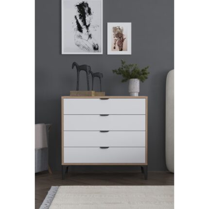 Sarmobi Arden 4 Çekmeceli Beyaz Şifonyer 90x88x40 cm Modern Tasarım ve Fonksiyonel Depolama
