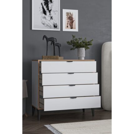 Sarmobi Arden 4 Çekmeceli Beyaz Şifonyer 90x88x40 cm Modern Tasarım ve Fonksiyonel Depolama - Görsel 5