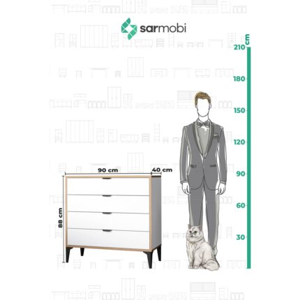 Sarmobi Arden 4 Çekmeceli Beyaz Şifonyer 90x88x40 cm Modern Tasarım ve Fonksiyonel Depolama - Görsel 2