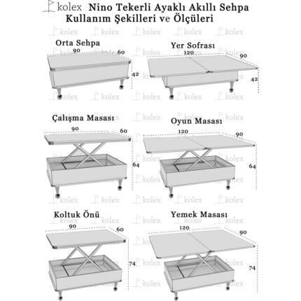 kolexonline Nino Akıllı Sehpa Tekerli Ayaklı Yemek Masası Çalışma Masası Çam Renk - Görsel 4