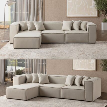 Edsy Home Mira Relax 4 Modül Köşe Koltuk ( Krem ) Keten Kumaş