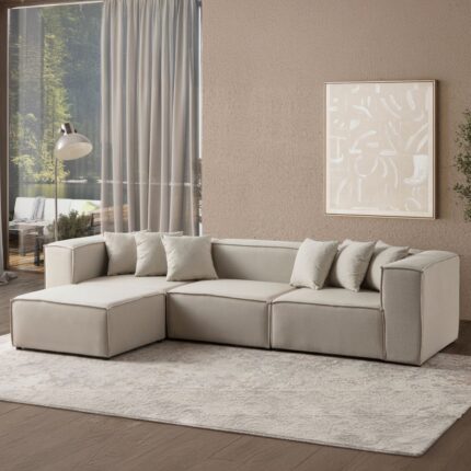 Edsy Home Mira Relax 4 Modül Köşe Koltuk ( Krem ) Keten Kumaş - Görsel 2