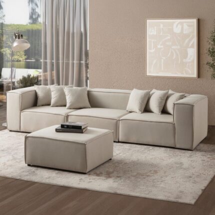 Edsy Home Mira Relax 4 Modül Köşe Koltuk ( Krem ) Keten Kumaş - Görsel 4