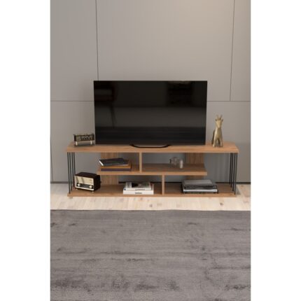 Gold Falez Tv Sehpası  Raflı 140 cm Gzd Tv Ünitesi  Atlantik Ceviz - Görsel 2