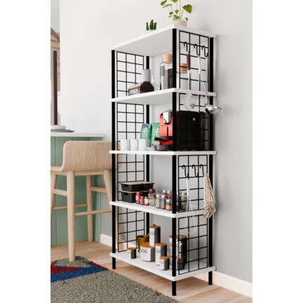 Barin Design 5 Raflı Çevir Kur Çok Amaçlı Raf – Tel Yan Panel, Açık Raf Sistemli Metal Gövdeli Organizer Dolap
