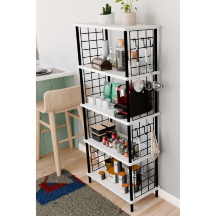 Barin Design 5 Raflı Çevir Kur Çok Amaçlı Raf – Tel Yan Panel, Açık Raf Sistemli Metal Gövdeli Organizer Dolap - Görsel 3