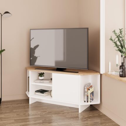 Bimossa B1350 Teo Köşe Tv Sehpası Ünitesi – Ahşap Sepet & Beyaz | 48 Inç Uyumlu - Görsel 2