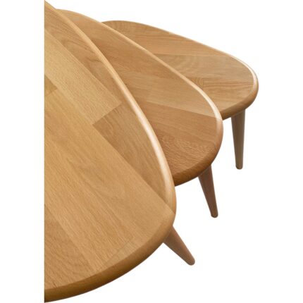 Faw Decor 3'lü Zigon Sehpa %100 Masif Doğal Ahşap Asimetrik Naturel Modern Misafir Yan Sehpa Seti - Görsel 5