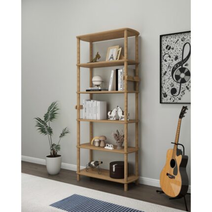Cmd Wood Rosa 6 Raflı Kitaplık – MDF Lam Gövde, Ahşap Ayaklı – 174x80x30 cm | Modern ve Minimalist Raflı Kitaplık