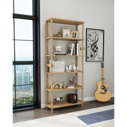Cmd Wood Rosa 6 Raflı Kitaplık – MDF Lam Gövde, Ahşap Ayaklı – 174x80x30 cm | Modern ve Minimalist Raflı Kitaplık - Görsel 4
