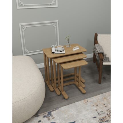 Cmd Wood Modenza Zigon Sehpa – Modern 3’lü Sehpa Seti Ahşap Görünümlü Minimal Tasarım Salon & Oturma Odası