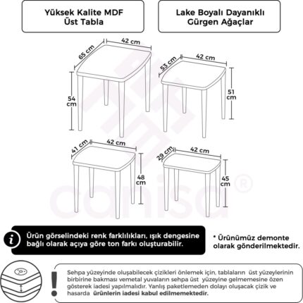 Canisa Concept Anka Serisi 1.sınıf Sehpa Takımı Mdf Beyaz 4'lü Zigon Sehpa Takımı Gürgen Ayaklar - Görsel 4
