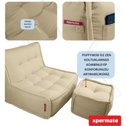 Xpermate x permate Puffymod Dekoratif Kare Puf Orta Sehpa Ayak Uzatma Puf 40 x 40  cm  Bej - Görsel 4