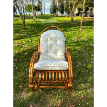 Klas Bambu Mobilya Bambu Sallanan Berjer Koltuk Ayaksız -  Doğal Bambu Renk – Minderli, Şık, Dayanıklı ve Konforlu Tasarım - Görsel 3
