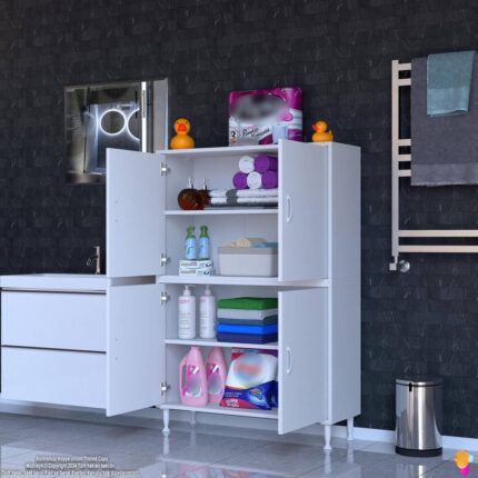 Modilayn İLKİM 100x138x32,5 cm Ekstra Düzen İçin Kullanışlı 4 Kapak 4 Bölmeli Banyo Mutfak Dolabı - Görsel 2