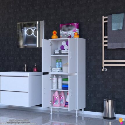 Modilayn İLKİM 55x138x32,5 cm Ekstra Düzen İçin Kullanışlı 4 Kapak 4 Bölmeli Banyo Mutfak Dolabı - Görsel 2
