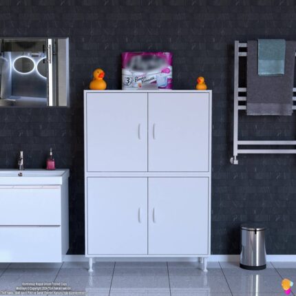 Modilayn İLKİM 95x138x32,5 cm Ekstra Düzen İçin Kullanışlı 4 Kapak 4 Bölmeli Banyo Mutfak Dolabı - Görsel 3