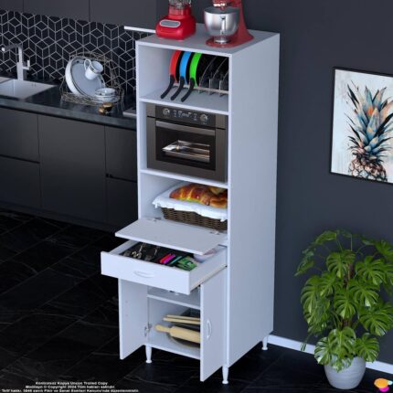 Modilayn VİYA 60x194,6x56  cm 1 çekmece 3 kapaklı Mutfağınıza Yepyeni Fırın ve Mikrodalga Dolabı - Görsel 2
