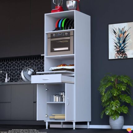 Modilayn VİYA 60x194,6x56  cm 1 çekmece 3 kapaklı Mutfağınıza Yepyeni Fırın ve Mikrodalga Dolabı - Görsel 3