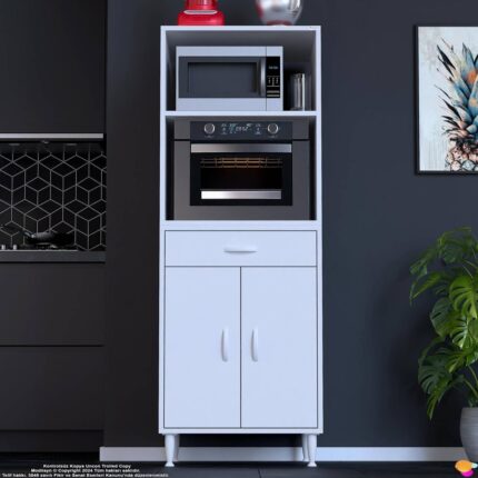 Modilayn Oslo 60X162,4X48 cm 1 Çekmece, 2 Kapaklı. Mutfağınıza Yer Açan Fırın / Mikrodalga Dolabı.
