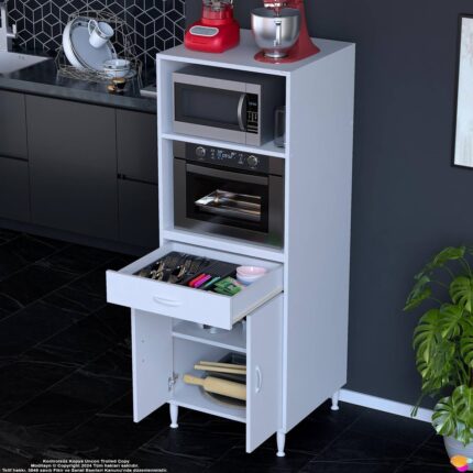 Modilayn Oslo 60X162,4X48 cm 1 Çekmece, 2 Kapaklı. Mutfağınıza Yer Açan Fırın / Mikrodalga Dolabı. - Görsel 2