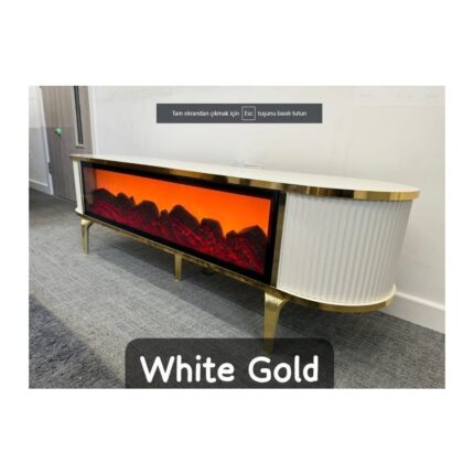 Sedaş Living Units Şömineli Tv Sehpası Gold Ayak Bluetooth Hoparlörlü 3 Renk Mavi,kirmizi,turuncu Kumandali 160 cm - Görsel 2