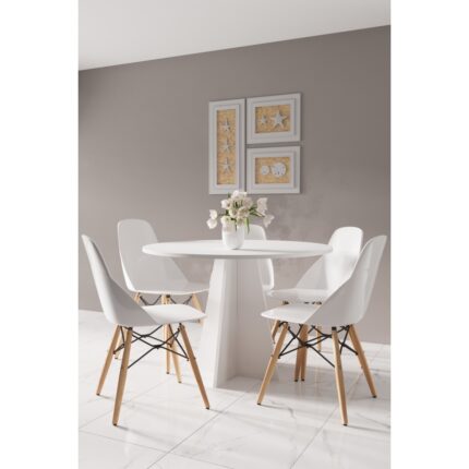 HMC Decor Modern Yuvarlak 100CM Yemek Masası-Mutfak Masası (Sandalyeler Temsilidir) Mat Beyaz Yuvarlakmasa, One Size - Görsel 2