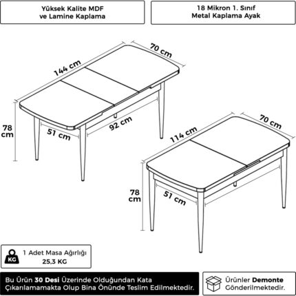 Canisa Nira Serisi 70X114 Mdf Açılabilir Krom Detay Mutfak Masası - Görsel 3