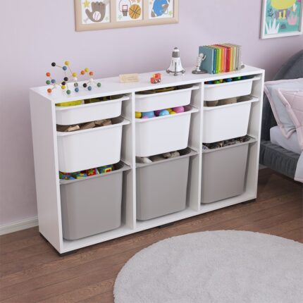 Pratico Mobilya Bofi Ultra 3+3+3 Gri Beyaz Sepetli Çok Amaçlı Mutfak Kiler Dolabı