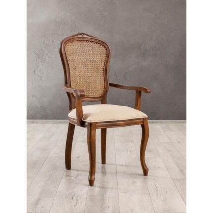 Gazzini Furniture Victoria Kolçaklı Hazeranlı Ahşap Oymalı Country Sandalye