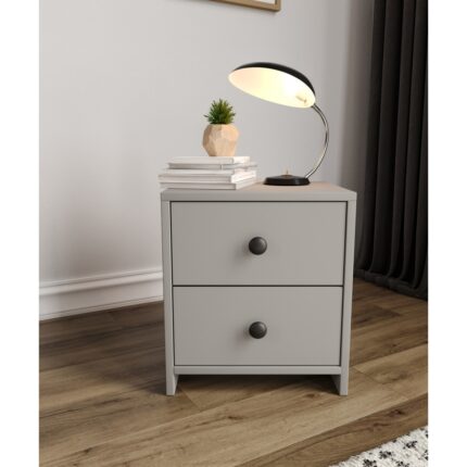 Cabinse %100 Mdf 2 Çekmeceli Komodin Gri-Soft Beyaz