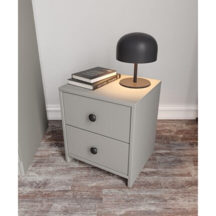 Cabinse %100 Mdf 2 Çekmeceli Komodin Gri-Soft Beyaz - Görsel 5