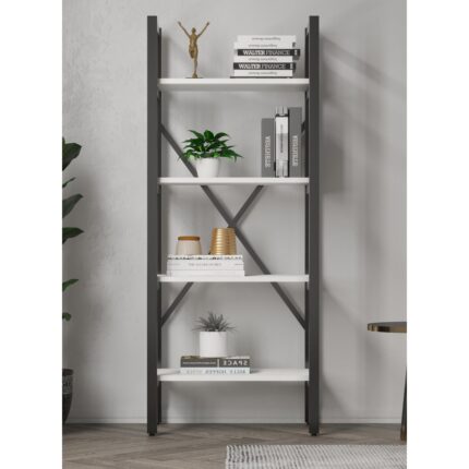 Mebars Ayşa Kitaplık Metal Aksamlı Açık Raf Organizer Ofis Ev 4 Raflı Kitaplık  150X60 cm - Görsel 2