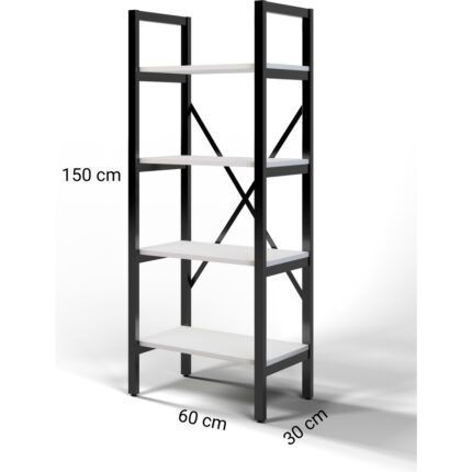 Mebars Ayşa Kitaplık Metal Aksamlı Açık Raf Organizer Ofis Ev 4 Raflı Kitaplık  150X60 cm - Görsel 4