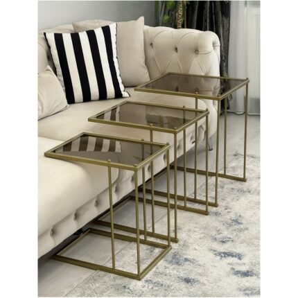 AssuCass Brad 3'lü Metal Zigon C Sehpa Gold-Bronz - Görsel 2