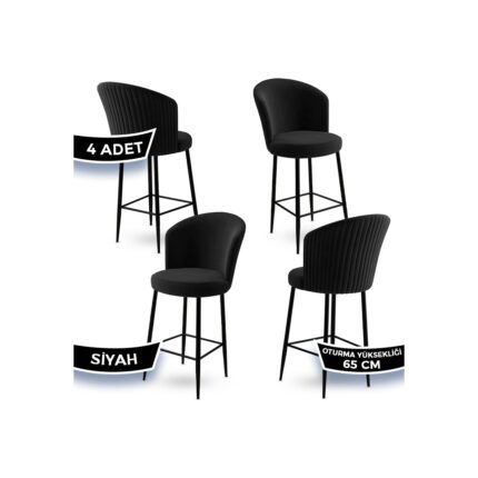 Canisa Concept Alte Serisi Mutfak  Bar Sandalyesi  Babyface Kumaş Siyah Metal Ayak 4 Adet Sandalye