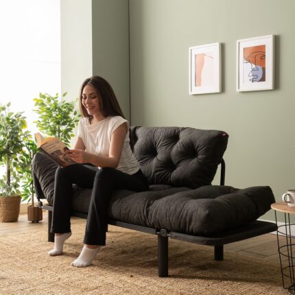 Pafu Nitta İkili Kanepe Keten Koyu Gri