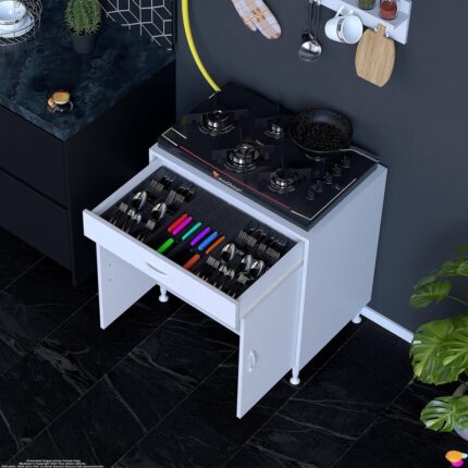 Modilayn QPLAS (XXL) Set Ocak Altı Dolap 75x88x56 cm. Çekmeceli, kapaklı, raflı ve baharat raflı. - Görsel 2